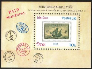 Laos 1987 Stamps on Stamps of Canada Ships S/S MNH