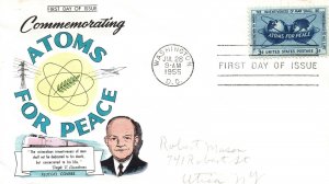 SCOTT 1070 ATOMS FOR PEACE ON FLUEGEL CACHET COVER PENCIL-ADDRESSED 1955