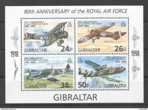 P0966 1998 Gibraltar Aviation War Royal Air Force 1918-1998 Bl33 Mnh ! Sale