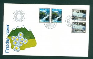 Norway. 1977 FDC. Cachet. Fishing Village. Huldre Falls .  Sc# 693-94