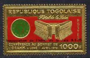 Togo 1972 OCAM Summit Conference 1,000f embossed in gold,...