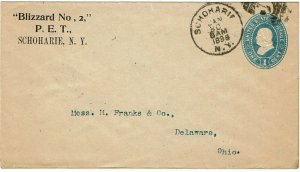 1896 Schoharie, NY cancel on circular cover, Blizzard No. 2 P.E.T. corner card