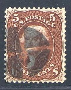 #75 XF 5¢ 1862 Thomas Jefferson RED BROWN-FANCY CANCEL! (REM #75-399)