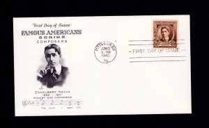 US FDC #883 Artcraft M-2 1940 PA Ethelbert Nevin Composer, Unaddressed VF Clean