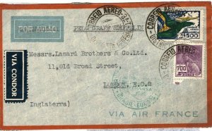 Brazil Cover *VIA CONDOR* Etiquette Air Mail STUTTGART ARRIVAL Machine 1934 SV23