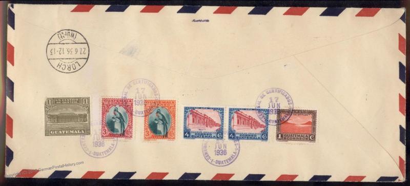 Guatemala 1936 Hindenburg Zeppelin Cover 90714