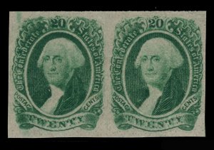 MOMEN: US STAMPS CSA #13b DARK GREEN PAIR IMPERF MINT OG NH VF+ LOT #85842**