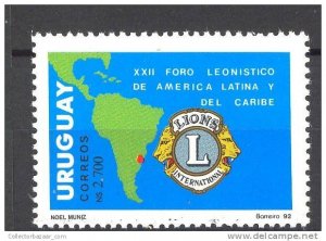 URUGUAY Sc#1433 MNH STAMP Lions Club emblem seal map - Leones Internacional