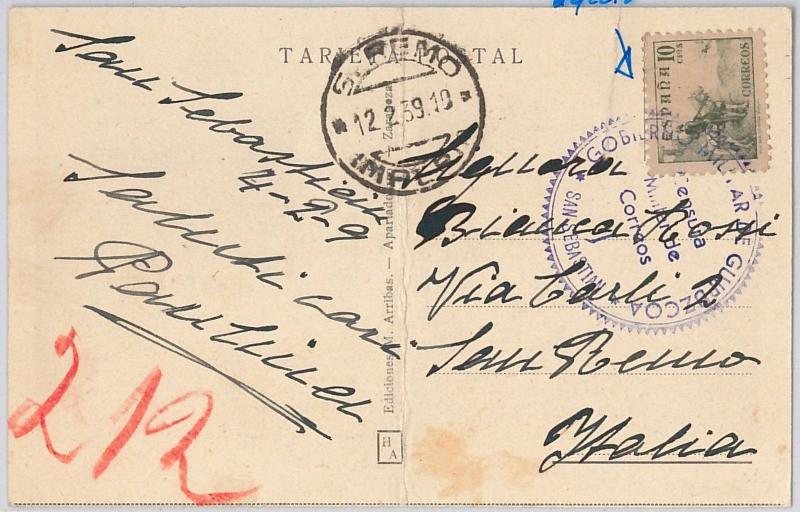 SPAIN  España - POSTAL HISTORY: GUERRA CIVIL Postcard Military censor GIUPZCOA