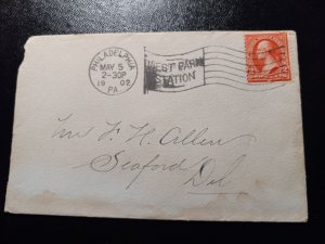 US Scott #279b Postal Cover 1902 Cancel Philadelphia PA to Seaford Delaware VF