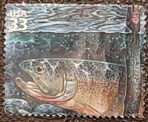 US Scott # 3378d used 33c Trout from 2000; VF/XF centering; off paper