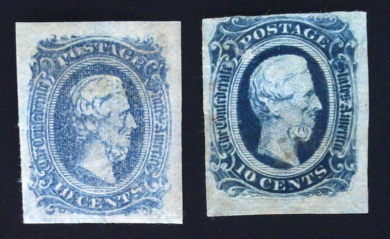 Scott CSA #11&12 - 10c  Blue - Jefferson - Lot - Unused - Thin - 1863-64