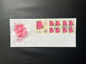 Scott #3052E, 33 Cent, Pink Rose, Booklet of 8 fdc