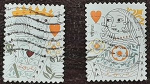 US Scott # 4404-4405; two used 44c Love stamps, 2009; VF centering