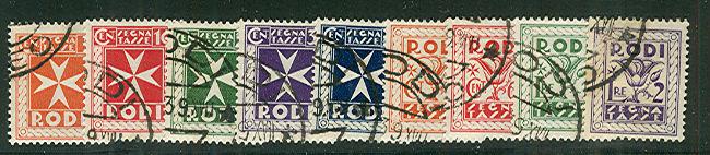 ITALY RHODES #J1-9 Complete Postage Due set, used, VF, Scott $108.50