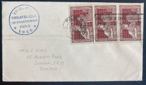 1930 Paris France cover To London England Philatelic Exhibition Label Seal