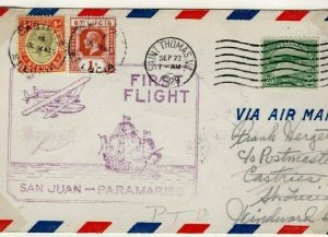 USA VIRGIN ISLANDS-ST LUCIA FFC 1929 St Thomas DOUBLE First Flight Cover EP512