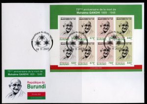 BURUNDI  2023 75th MEMORIAL ANNIVERSARY OF GANDHI SHEET(8) FIRST DAY COVER