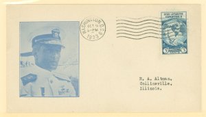 US 733 1933 3c Admiral Byrd Antarctic Expedition single on a cacheted FDC