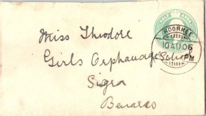 India 1/2a KEVII Envelope 1906 Roorkee to Benares.  Bit reduced at top.