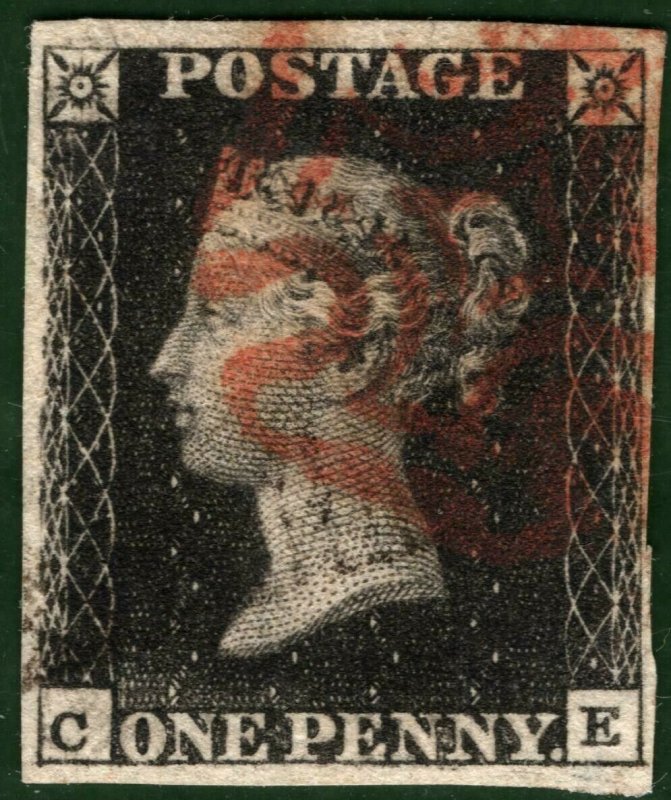 GB PENNY BLACK QV Stamp SG.1 1d Plate 5 (CE)*State 1 (1840) VFU Cat £525+ GRED28