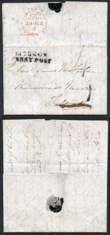 Handstruck 4 of Glasgow and 1d of Linlithgow 25 Dec 1839