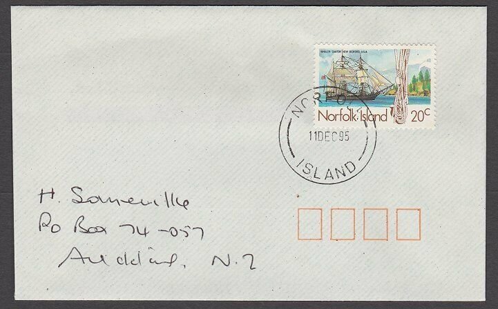 NORFOLK IS 1995 cover to New Zealand - 20c Whaler 'Canton...................A722