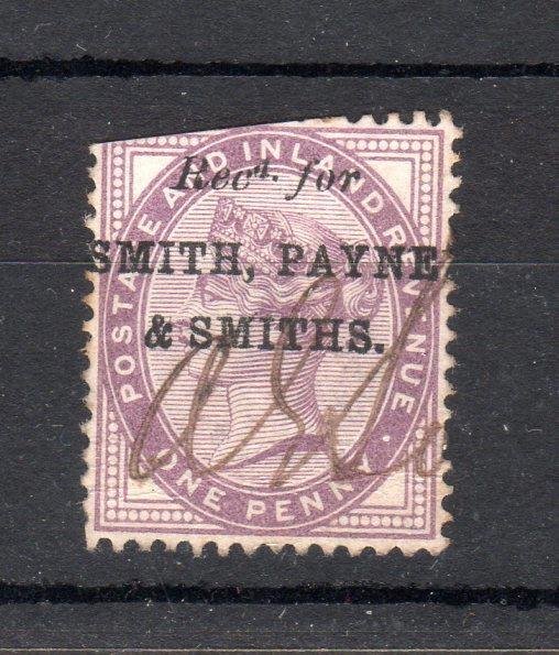 1d LILAC WITH 'SMITH, PAYNE & SMITHS' PROTECTIVE OVERPRINT