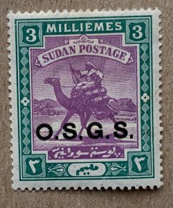 Sudan 1904 3m O.S.G.S on camel rider, unused. Scott O4, CV $2.50. SG O6