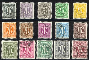 Germany A.M.G. Issue Sc# 3N1-3N18 (no 15pf,16pf,25pf) Used 1945-1946 Definitives