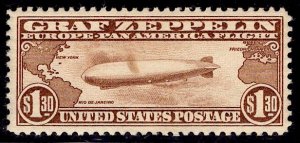 US Stamp #C14 $1.30 Zeppelin MINT Hinged w/ fault SCV $360