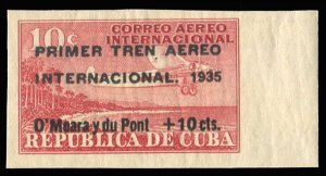 Cuba #C17 Cat$55, 1935 10c+10c red, imperf. single, never hinged