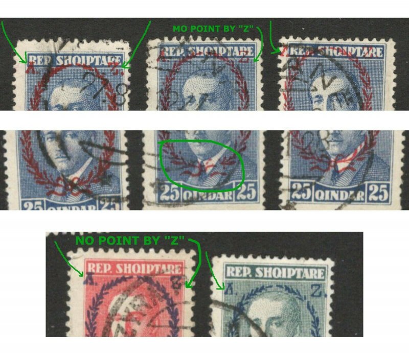 ALBANIA - 5 USED STAMPS - MORE ERRORS ON OVERPRINT - LOOK SCAN - 1928.