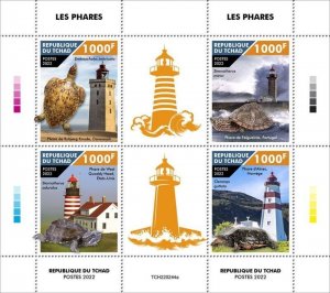 Chad - 2022 Lighthouses and Turtles - 4 Stamp Sheet - TCH220244a