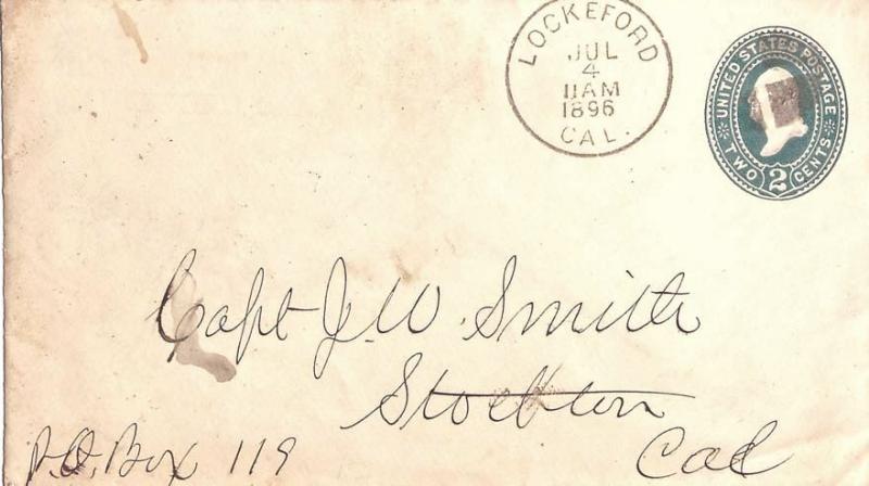 United States California Lockeford 1896 cork killer  Postal Stationery Envelo...