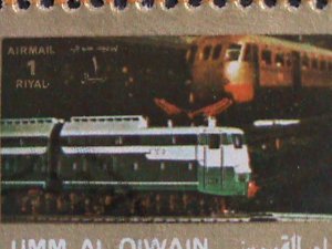​UMM AL QIWAIN-1973 WORLD FAMOUS TRAINS CTO MINI SHEET VERY FINE