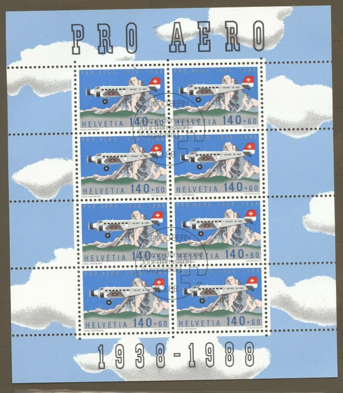 Switzerland, 1988 Pro Aero, Miniature Sheet of 8 FDC,  superb