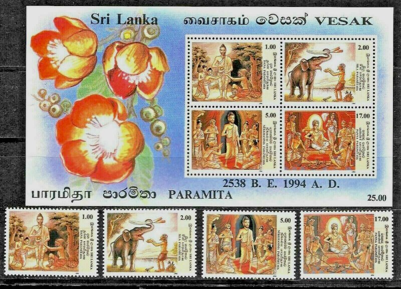 #7902 SRI LANKA(CEYLAN) 1994,RELIGION,VESAK FESTIVAL SET+S/SHEET YV1040A-D BL52A