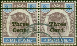 Perak 1900 3c on 8c Dull Purple & Ultramarine SG84 V.F.U Pair