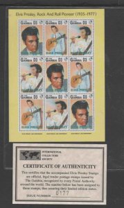 GAMBIA #1347 1993 ELVIS PRESLEY MINT VF NH O.G SHT9 W/CERT.