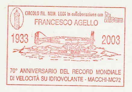 Specimen meter card Italy 2003 Airplane - Anniversary world record seaplane