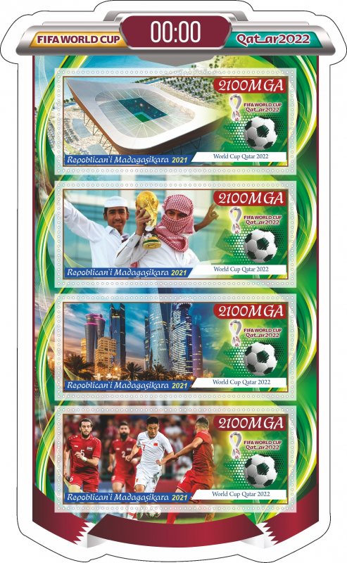 Stamps. Sports.Soccer. World Cup Qatar 2022 2021 year 1+1 sheets perf Madagascar