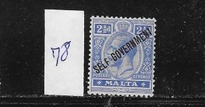 MALTA SCOTT #78 1922 SELF GOVERNMENT OVERPRINT 21/2P (ULTRA) MINT LIGHT HINGED