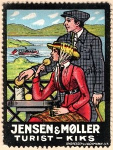 Vintage Denmark Poster Stamp Jensen & Möller Tourist Biscuits