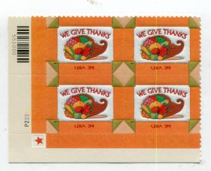 US Scott #3546 Thanksgiving Plate Block. Free Shipping.
