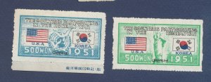 KOREA - Scott 132-133 - FVF MNH - USA and Korea flags - 1951