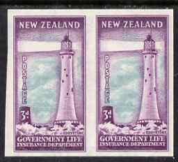 New Zealand 1947-65 Life Insurance 3d Lighthouse imperf p...