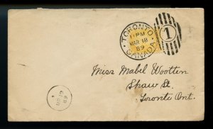 ? One cent Small Queen 1889 Toronto drop letter rate carrier mark cover Canada