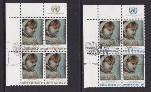 United Nations New York #224-225 cancelled 1971 Maia by Picasso in blocks of 4