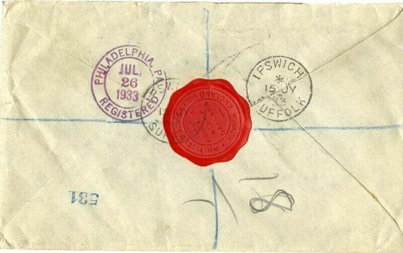 England Cover 1933 Registered Censor Warning